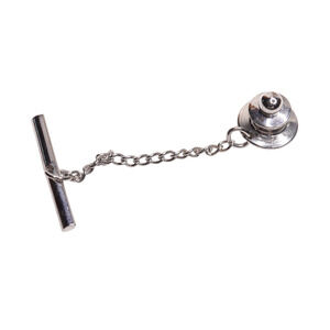 Silver Tone Tie Tack Clutch With Chain and Bar - Men’s Tie Accessory - 2 Inches